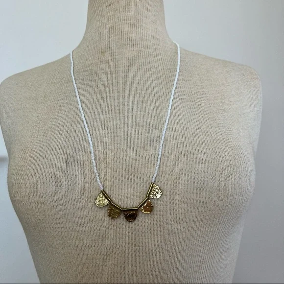 Hammered Gold and Bead Necklace - Picture 2 of 15
